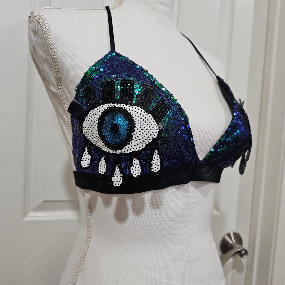 Rave Wonderland Sequin Evil Eye Festival Bralette Y2K Size M/L - Picture 6 of 6